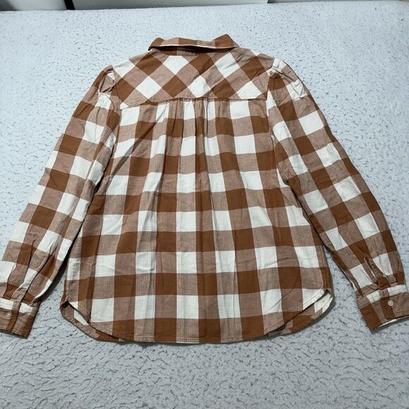 Ann Taylor LOFT Women's Medium Button Down Plaid Shirt Burnt Orange White Cotton - Picture 10 of 12